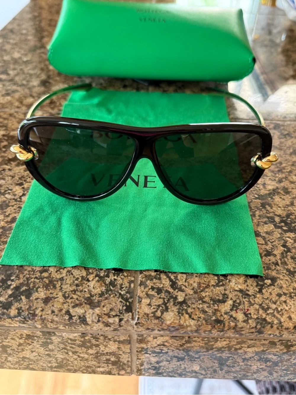 Bottega Veneta Black Sunglasses with Gold Temple Accents